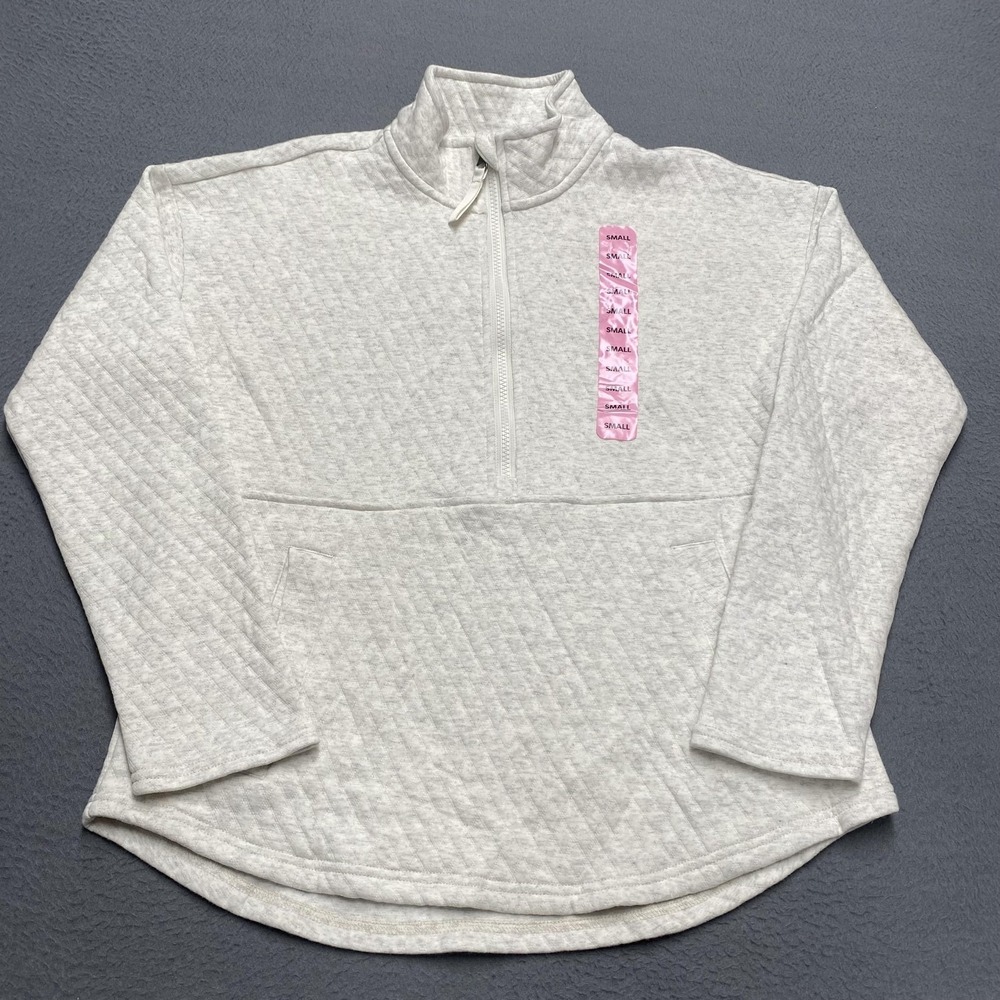 Eddie Bauer Pullover Womens Small Gray Quilted 1/2 Zip Mock Neck Sweatshirt - Picture 1 of 10